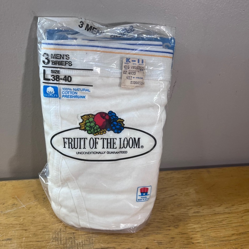 Fruit of the Loom Briefs Mens L 38-40 White Vtg 1986 3-Pack Made in USA NOS